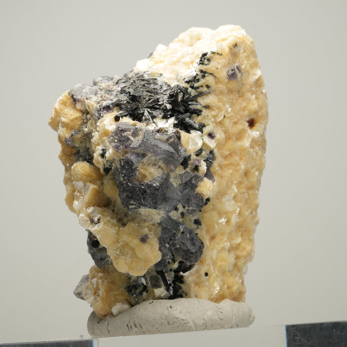 Bunte Phantom Fluorit, Schörl Turmalin, Hyalit Opal, Muskovit Erongo, Namibia 68*55*50mm #14016