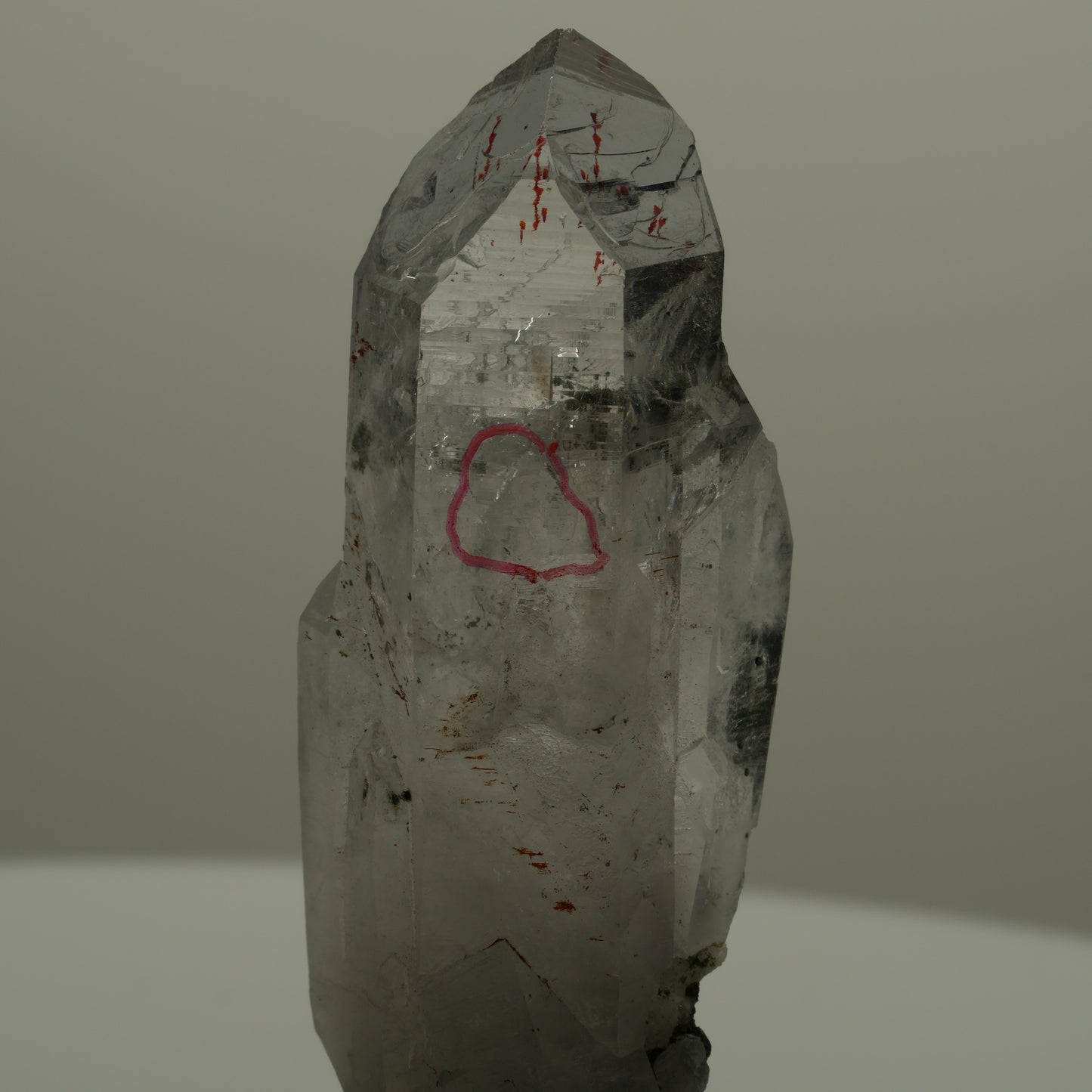 Enhydro Harlekin Lemurian Rauchquarz Spitze, 1x Blase Streep Mine, Namibia 60*20*15mm #14067