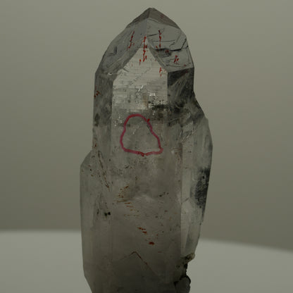 Enhydro Harlekin Lemurian Rauchquarz Spitze, 1x Blase Streep Mine, Namibia 60*20*15mm #14067