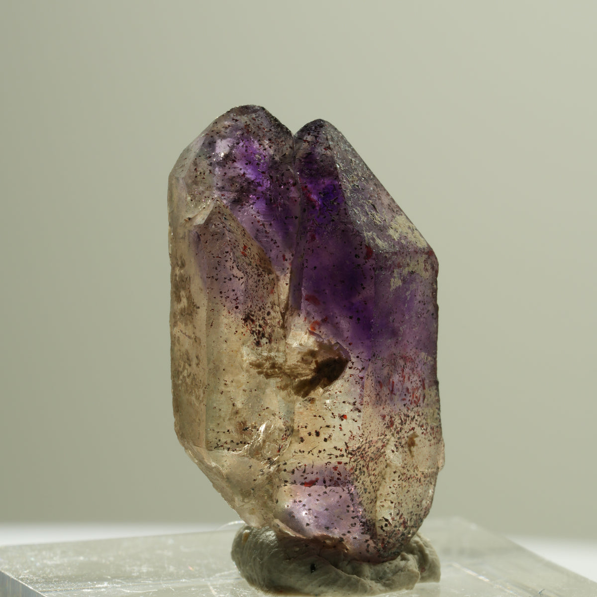Seltene Phantom Skelett Amethyst DT mit Eisen Spitze Brandberg, Namibia 25*15*9mm #14188