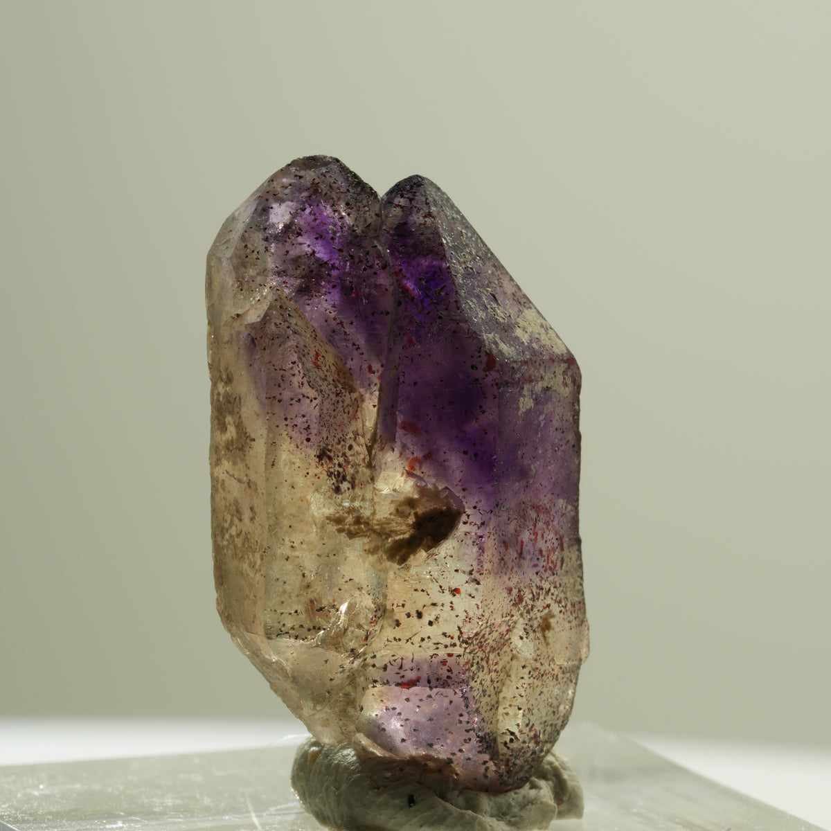 Seltene Phantom Skelett Amethyst DT mit Eisen Spitze Brandberg, Namibia 25*15*9mm #14188