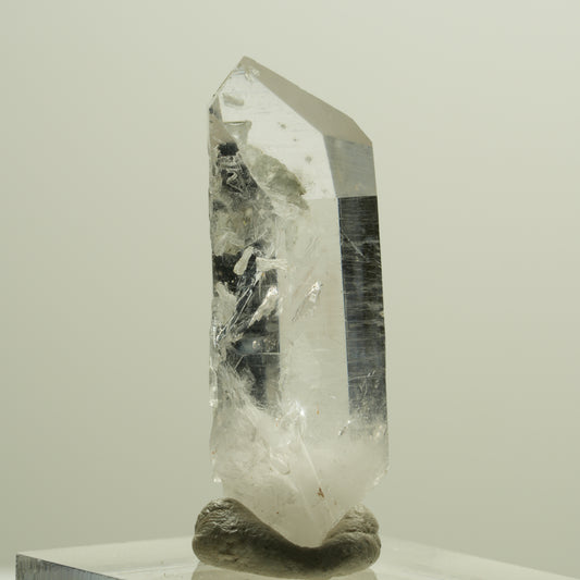 Enhydro Skelett Rauchquarz Spitze mit Prehnit, 1x Blase Streep Mine, Namibia 36*14*11mm #14268