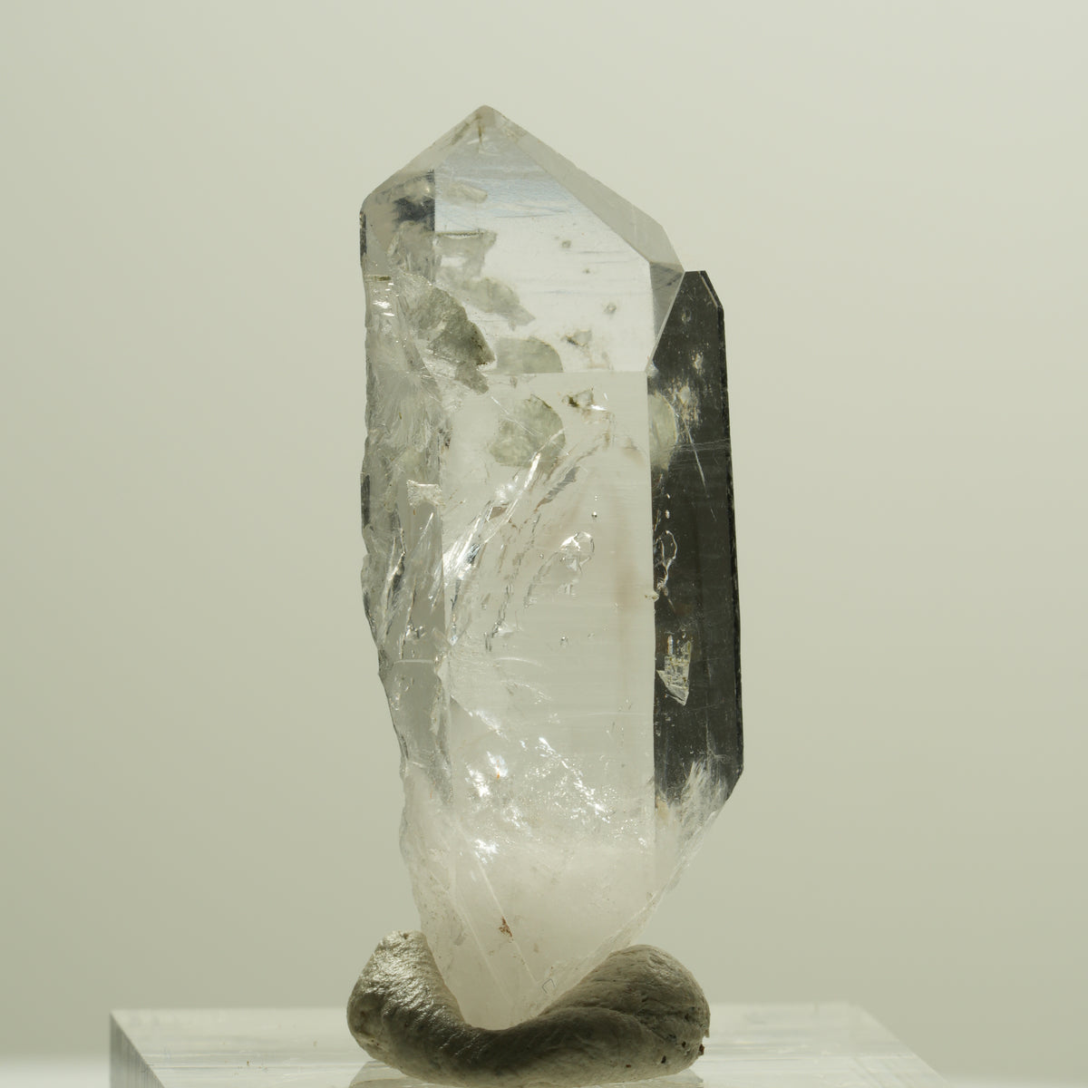 Enhydro Skelett Rauchquarz Spitze mit Prehnit, 1x Blase Streep Mine, Namibia 36*14*11mm #14268