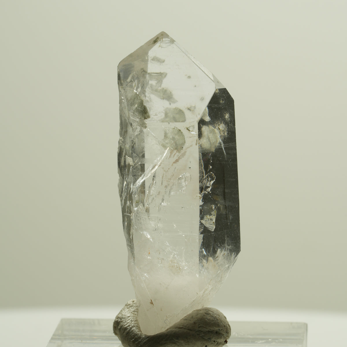 Enhydro Skelett Rauchquarz Spitze mit Prehnit, 1x Blase Streep Mine, Namibia 36*14*11mm #14268