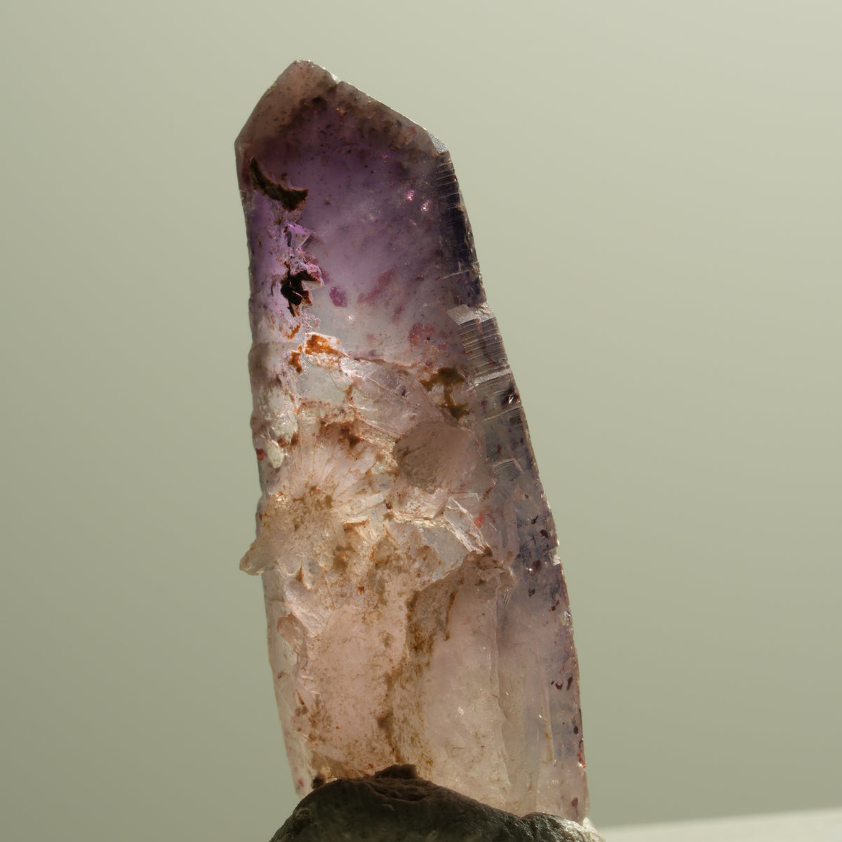 Seltene Phantom Skelett Amethyst mit Eisen Spitze Brandberg, Namibia 27*10*8mm #14295