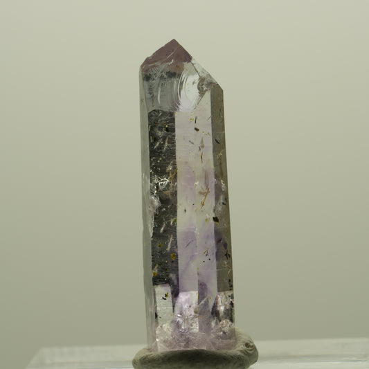 Harlequin Lemurian Phantom Amethyst with Prehnite Banded Mine, Goboboseb, Namibia 28*8*8mm #14391