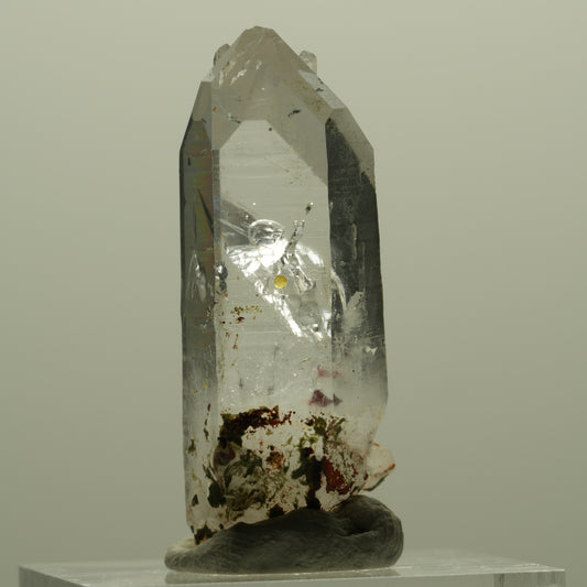 Harlequin Lemurian Skeleton Quartz Point with Epidote Strip Mine, Namibia 35*13*9mm #14418