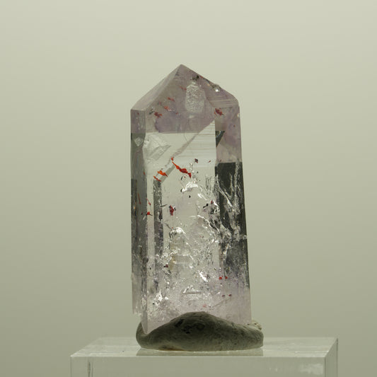 Harlekin Lemurian Phantom Amethyst mit Analcim Streep Mine, Goboboseb, Namibia 35*13*12mm #14433