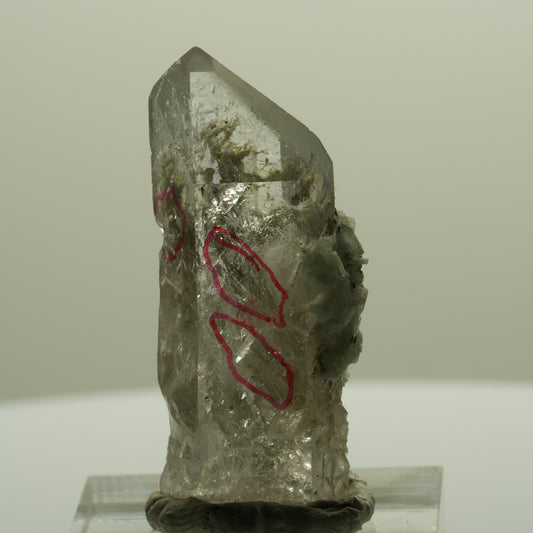 Enhydro Skelett Phantom Rauchquarz mit Prehnit, 3x Blase Streep Mine, Namibia 37*17*14mm #14436