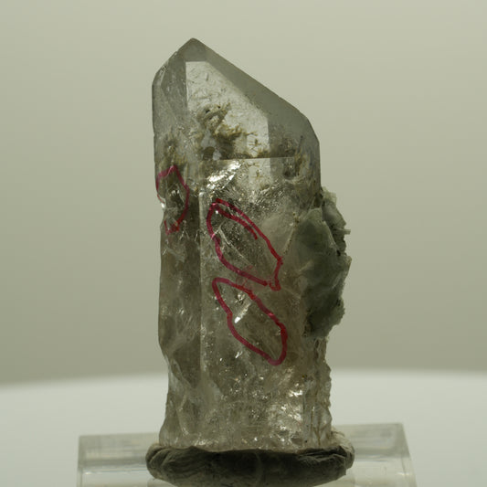 Enhydro Skelett Phantom Rauchquarz mit Prehnit, 3x Blase Streep Mine, Namibia 37*17*14mm #14436