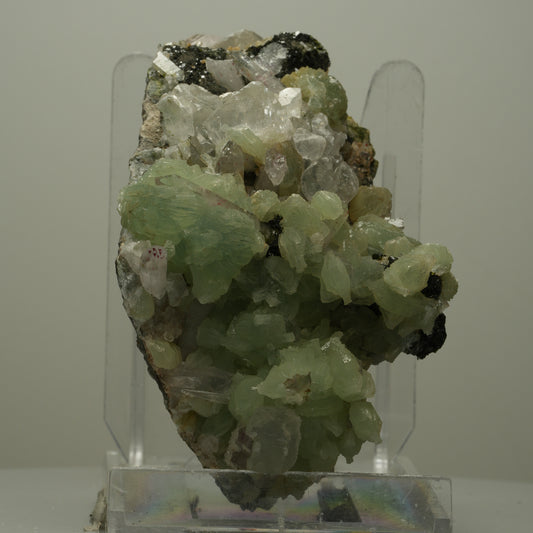 XL Prehnit, Harlekin Amethyst, Calcit, Epidot auf Matrix Streep Mine, Namibia 98*88*57mm #14491