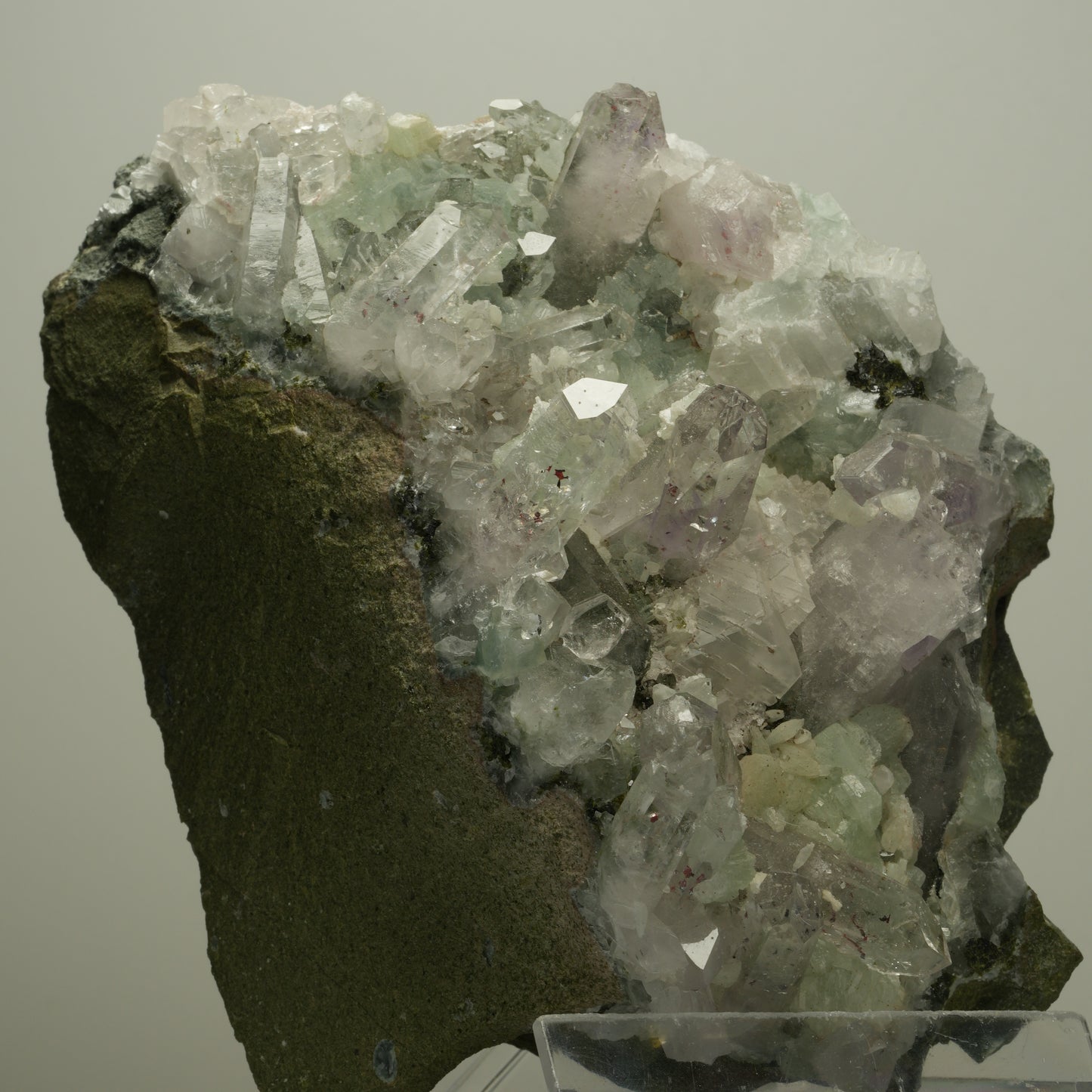XL Harlekin Amethyst, Prehnit, Calcit, Epidot auf Matrix Streep Mine, Namibia 128*101*63mm #14494