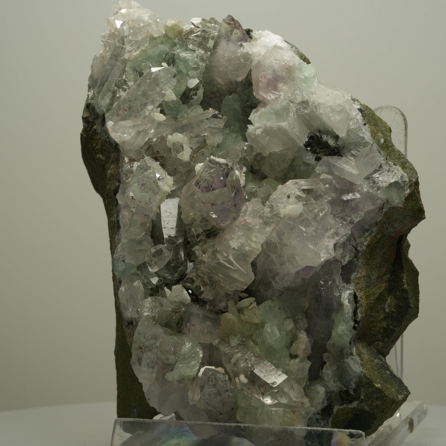XL Harlekin Amethyst, Prehnit, Calcit, Epidot auf Matrix Streep Mine, Namibia 128*101*63mm #14494