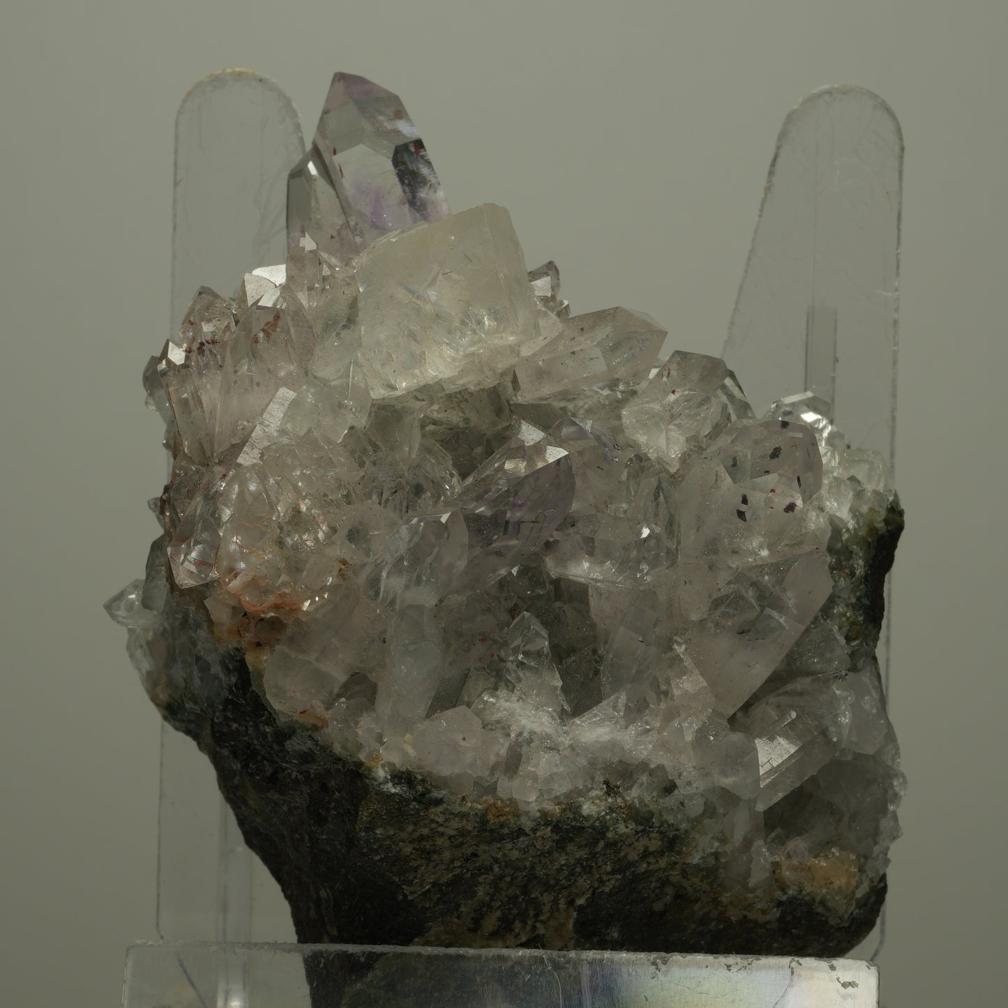 Harlekin Starburst Quarz, Amethyst, Calcit auf Matrix Streep Mine, Namibia 85*64*36mm #14497