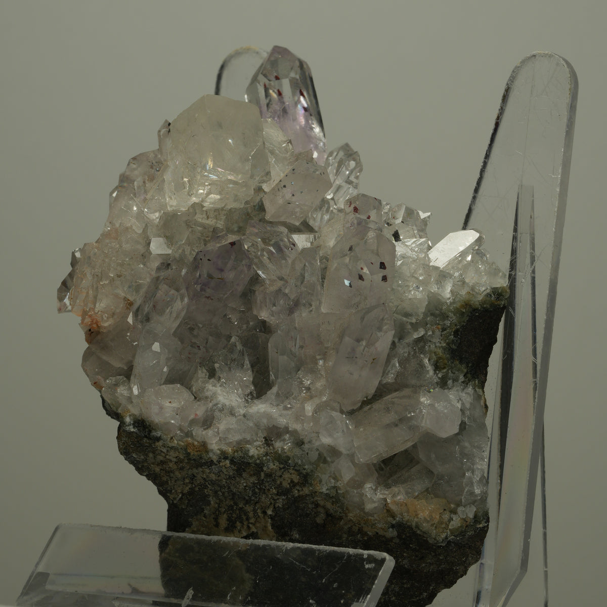 Harlekin Starburst Quarz, Amethyst, Calcit auf Matrix Streep Mine, Namibia 85*64*36mm #14497