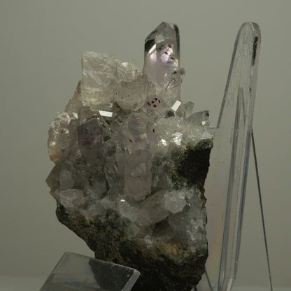 Harlekin Starburst Quarz, Amethyst, Calcit auf Matrix Streep Mine, Namibia 85*64*36mm #14497