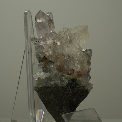 Harlekin Starburst Quarz, Amethyst, Calcit auf Matrix Streep Mine, Namibia 85*64*36mm #14497