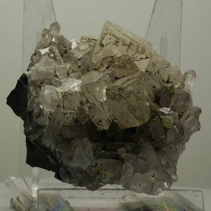 Starburst Amethyst, Calcit, Prehnit, Epidot auf Matrix Streep Mine Namibia 70*68*29mm #14501