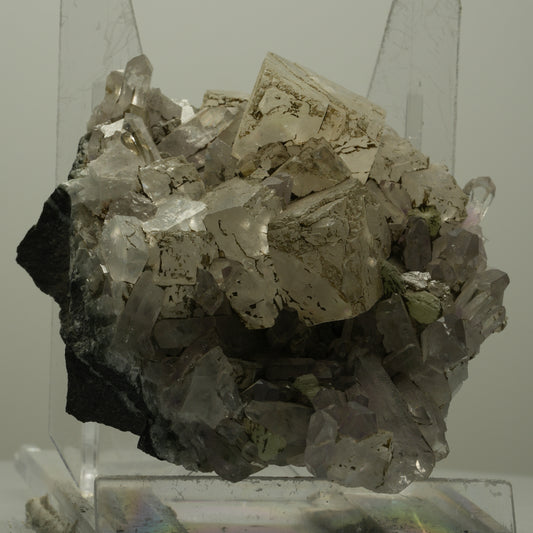 Starburst Amethyst, Calcit, Prehnit, Epidot auf Matrix Streep Mine Namibia 70*68*29mm #14501