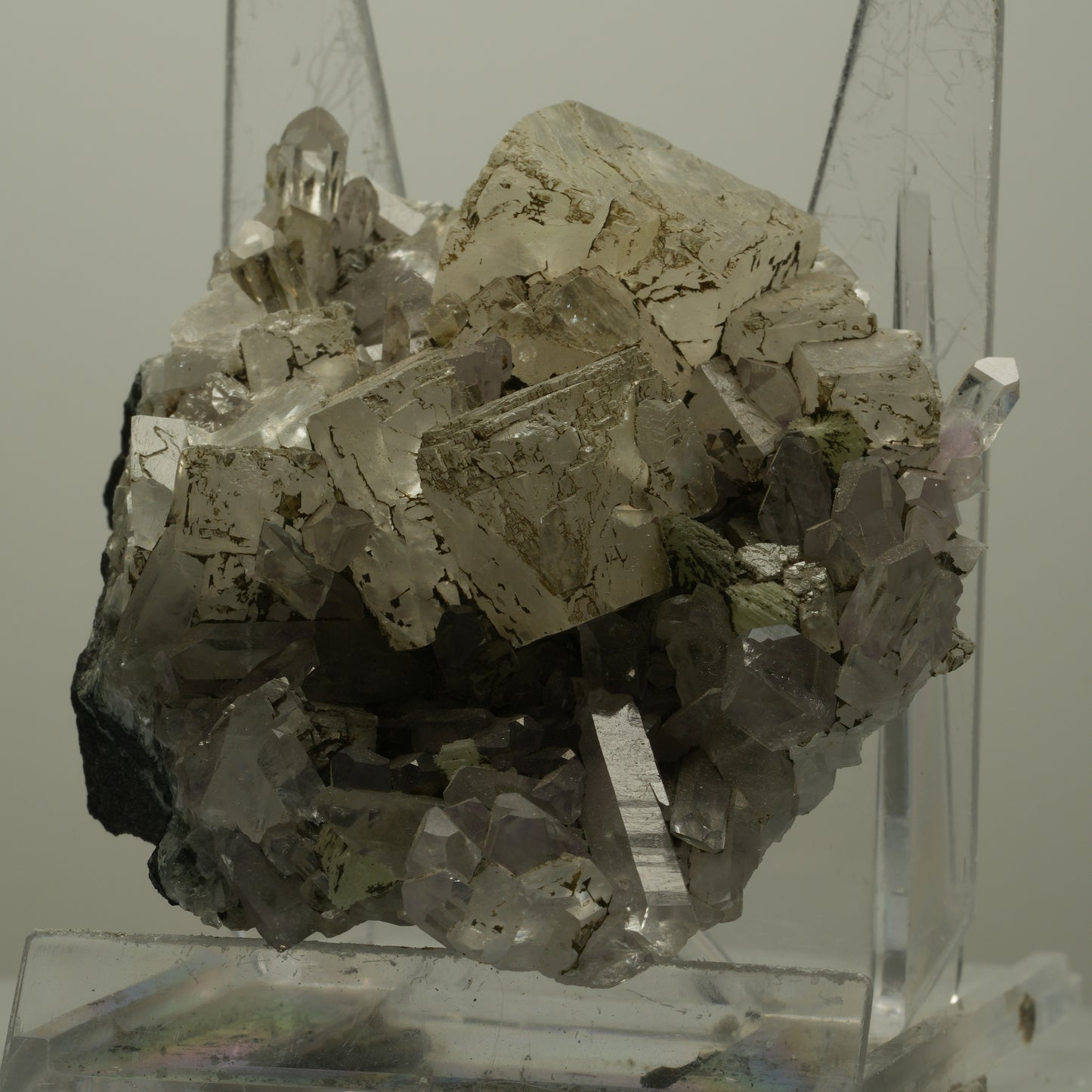 Starburst Amethyst, Calcit, Prehnit, Epidot auf Matrix Streep Mine Namibia 70*68*29mm #14501