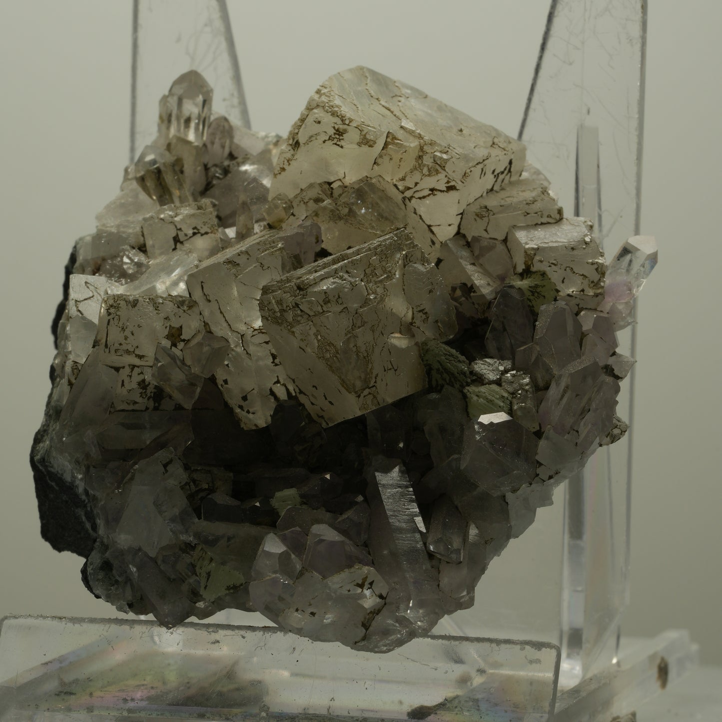 Starburst Amethyst, Calcit, Prehnit, Epidot auf Matrix Streep Mine Namibia 70*68*29mm #14501