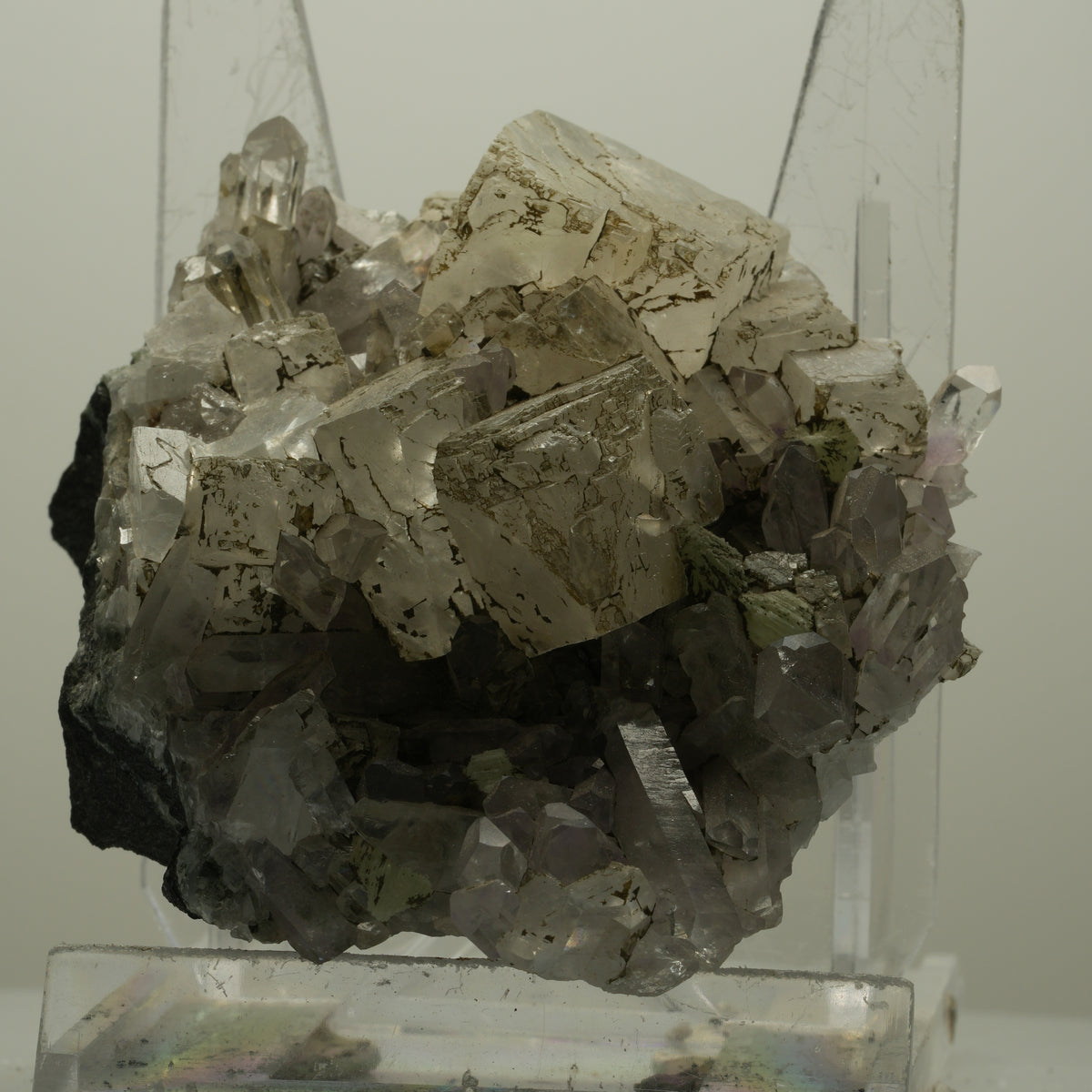 Starburst Amethyst, Calcit, Prehnit, Epidot auf Matrix Streep Mine Namibia 70*68*29mm #14501
