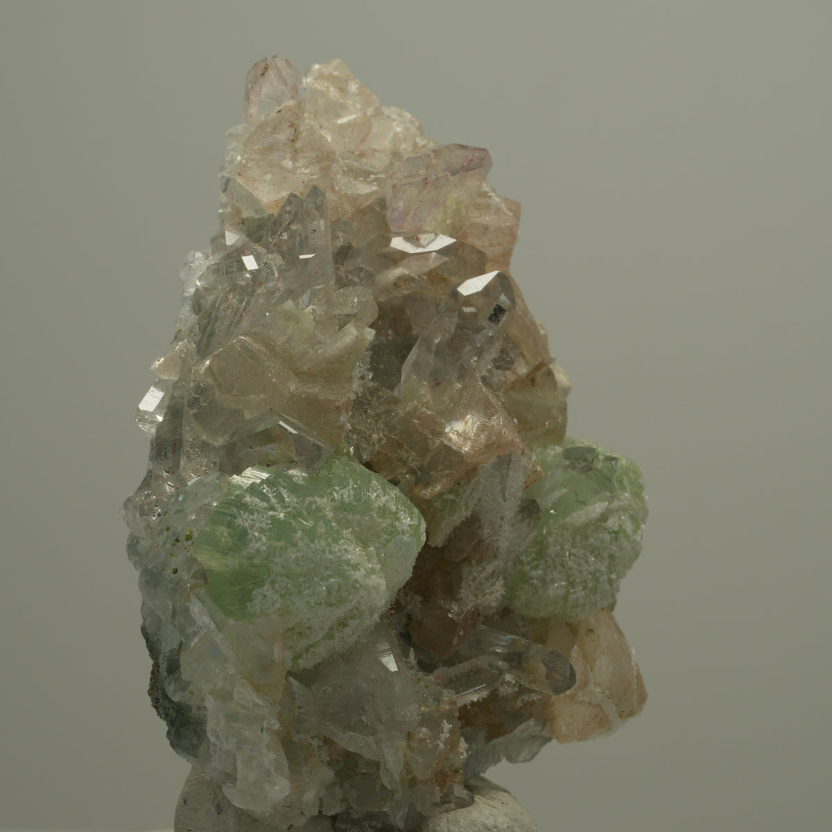 Harlekin Starburst Phantom Quarz, Calcit Prehnit auf Matrix Streep Mine Namibia 58*53*15mm #14526