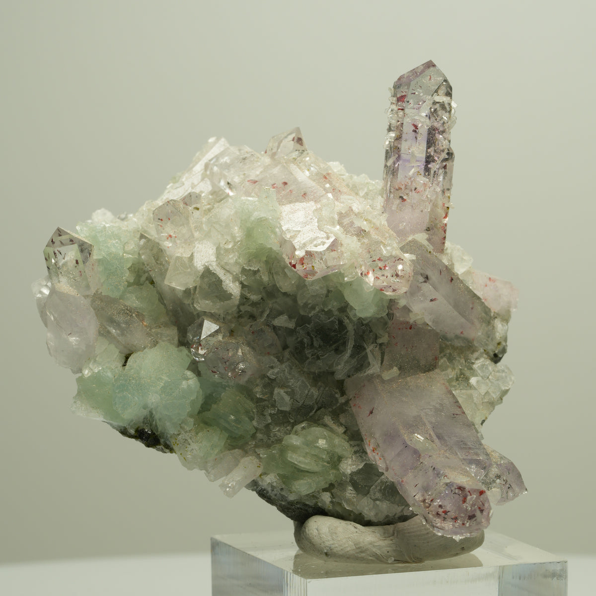 Harlekin Amethyst, Prehnit, Analcim, Epidot, Calcit, Matrix Streep Mine Namibia 65*54*37mm #14668