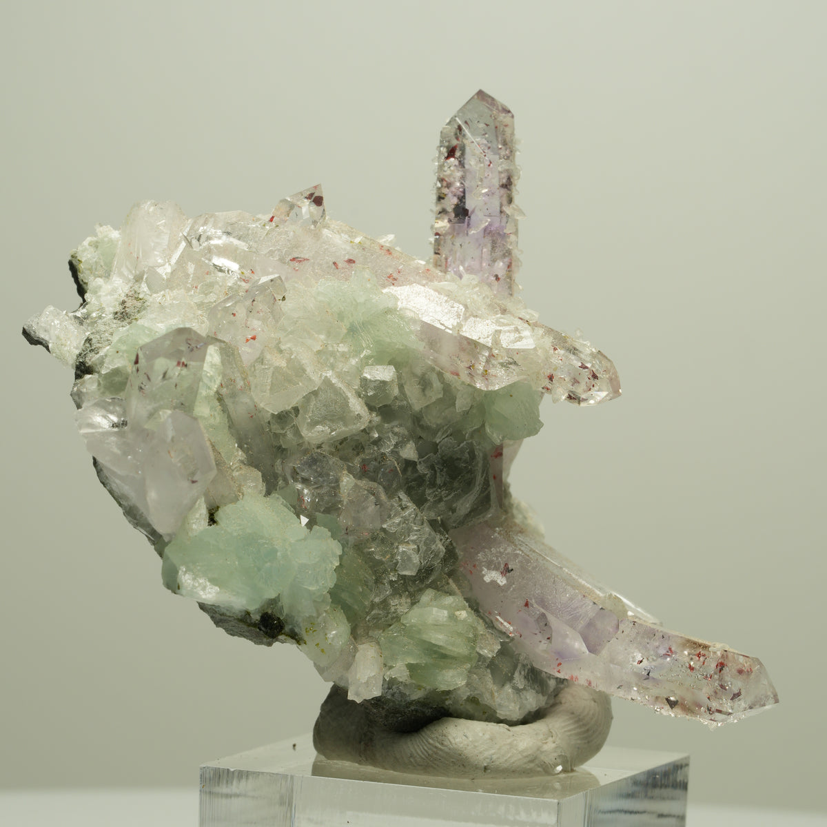 Harlekin Amethyst, Prehnit, Analcim, Epidot, Calcit, Matrix Streep Mine Namibia 65*54*37mm #14668