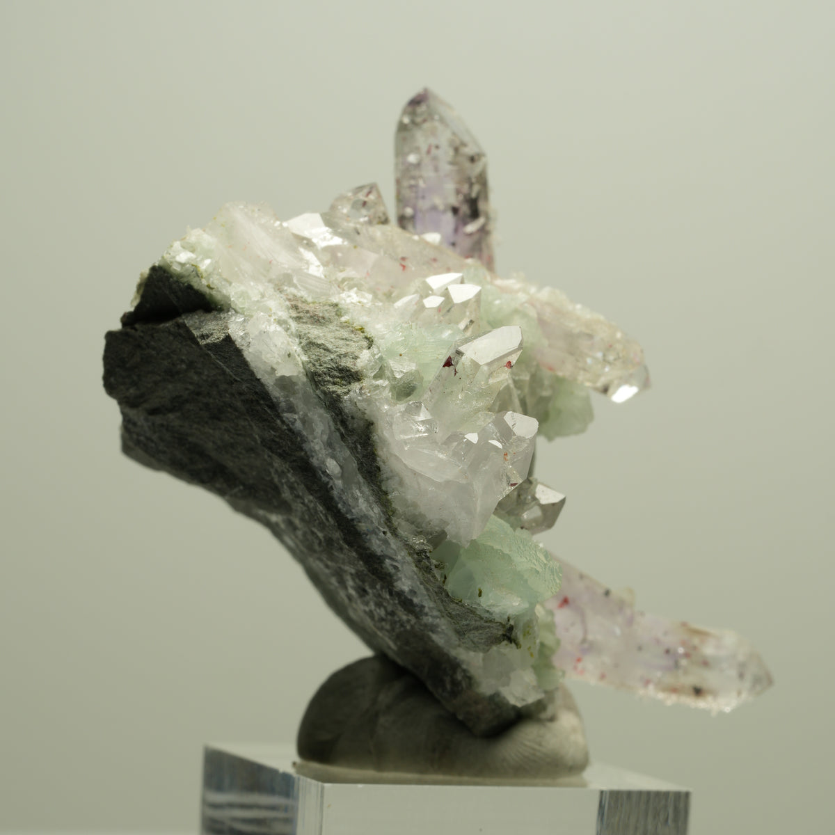 Harlekin Amethyst, Prehnit, Analcim, Epidot, Calcit, Matrix Streep Mine Namibia 65*54*37mm #14668