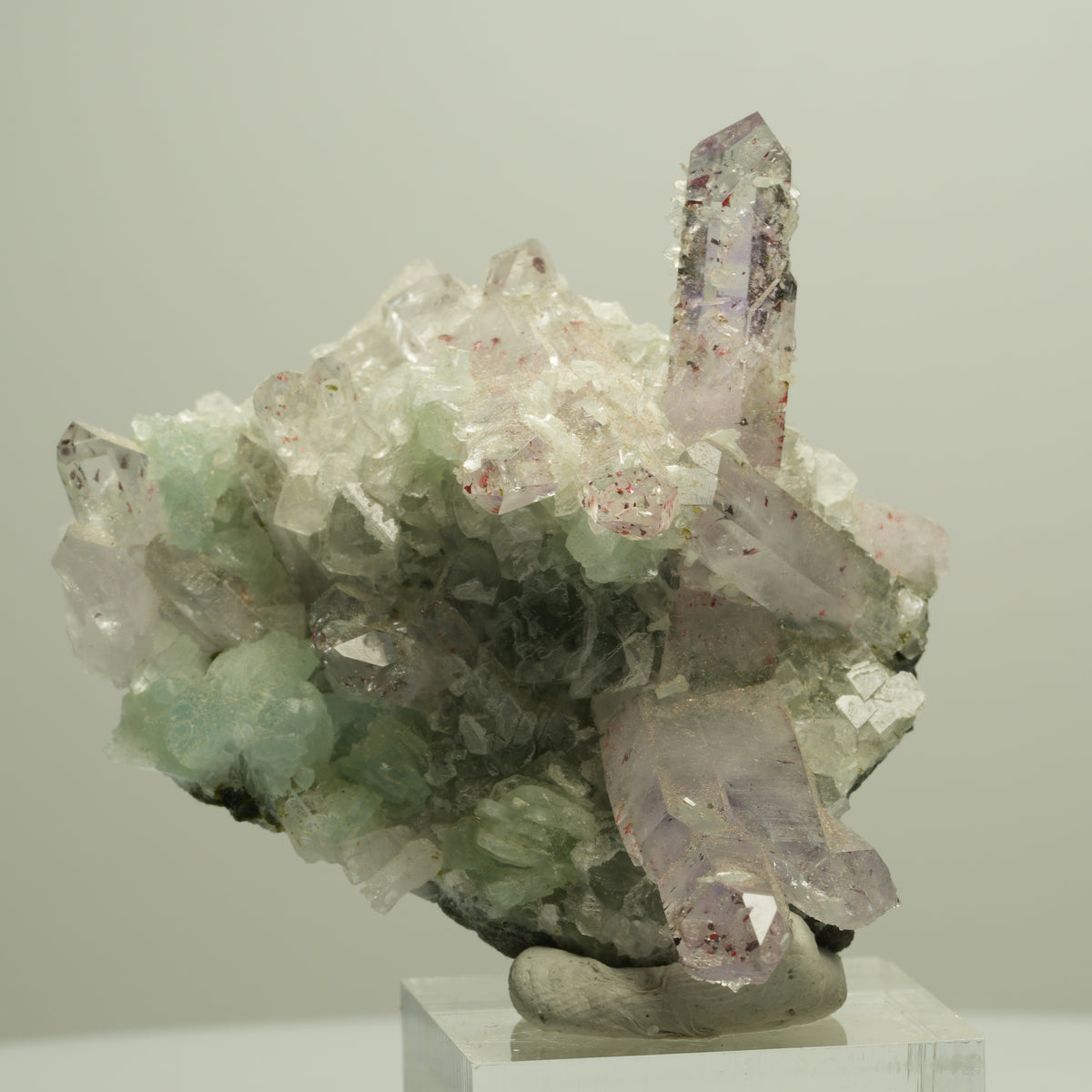 Harlekin Amethyst, Prehnit, Analcim, Epidot, Calcit, Matrix Streep Mine Namibia 65*54*37mm #14668