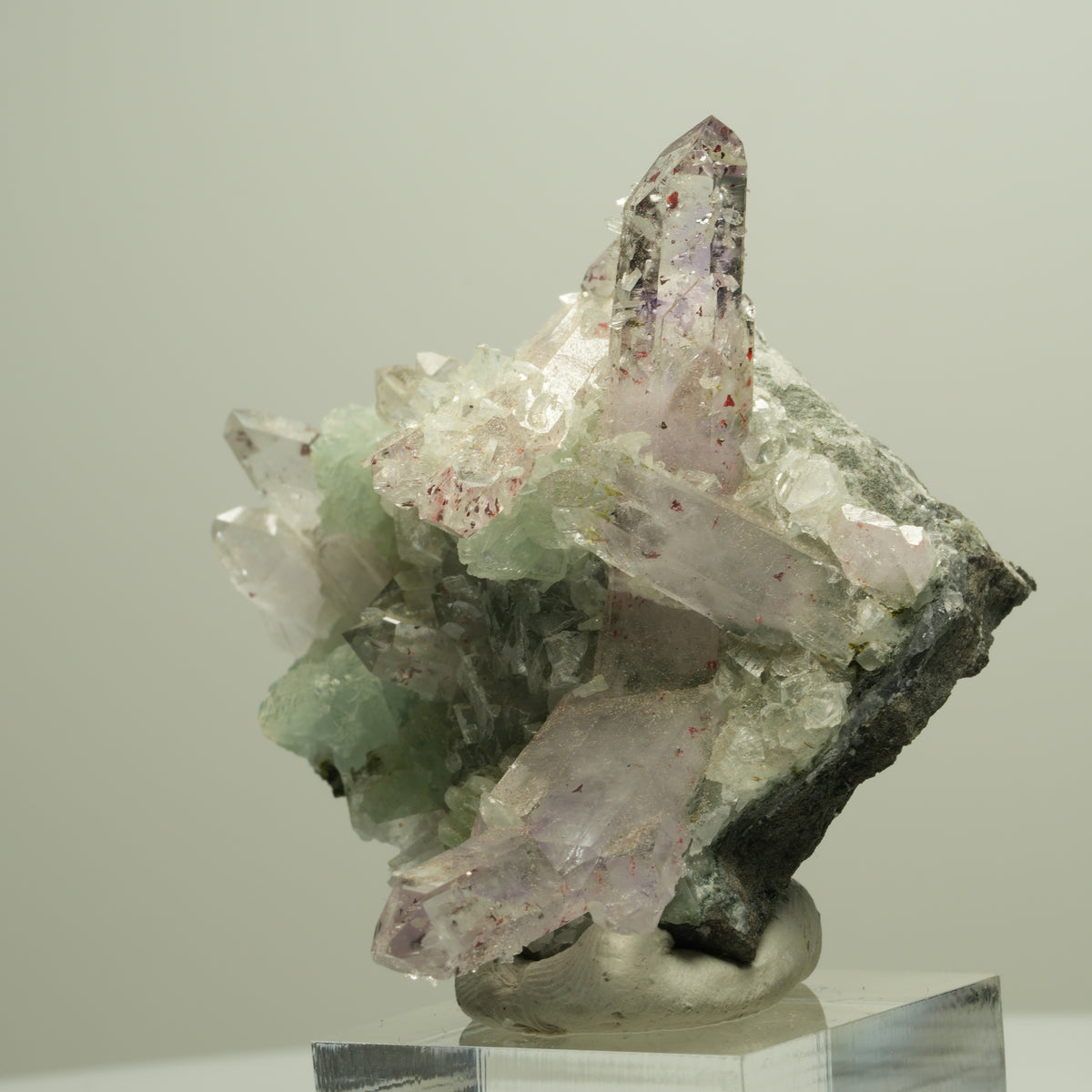 Harlekin Amethyst, Prehnit, Analcim, Epidot, Calcit, Matrix Streep Mine Namibia 65*54*37mm #14668