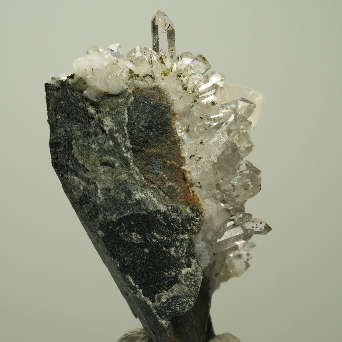 Harlekin Starburst Quarz, Prehnit, Calcit, Epidot, Matrix Streep Mine, Namibia 81*64*45mm #14694