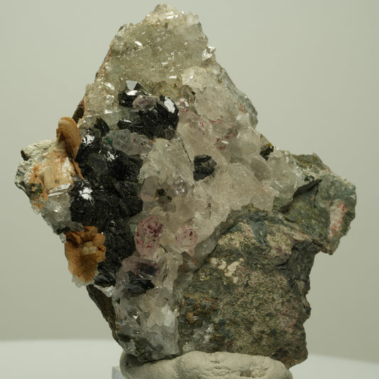 Harlekin Starburst Quarz, Prehnit, Calcit, Epidot, Hämatit, Malachit Streep Mine, Namibia 68*63*30mm #14695