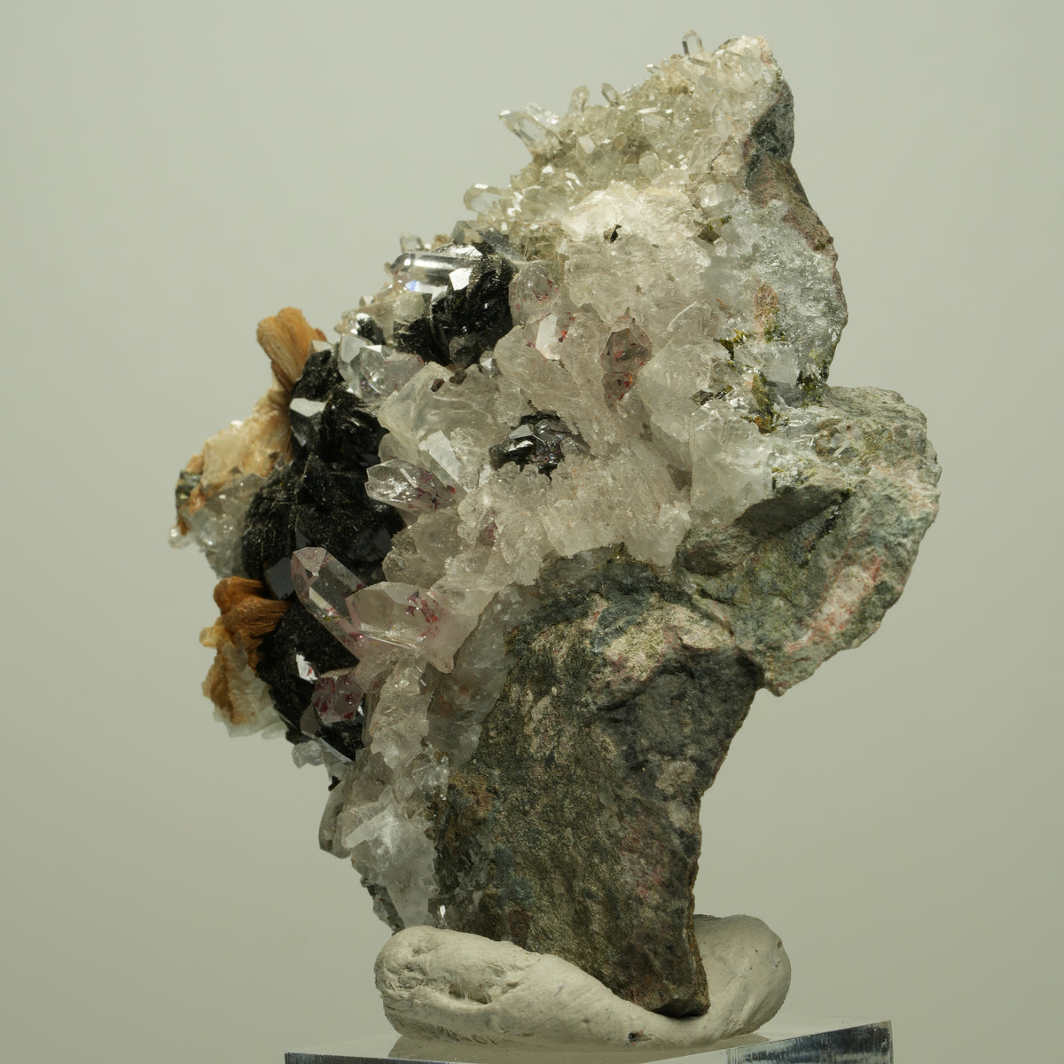Harlekin Starburst Quarz, Prehnit, Calcit, Epidot, Hämatit, Malachit Streep Mine, Namibia 68*63*30mm #14695