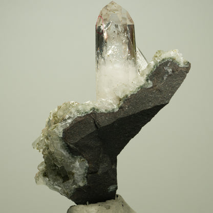 Enhydro Phantom Rauchquarz, Prehnit, Calcit Analcim Epidot Streep Mine Namibia 92*48*34mm #14707