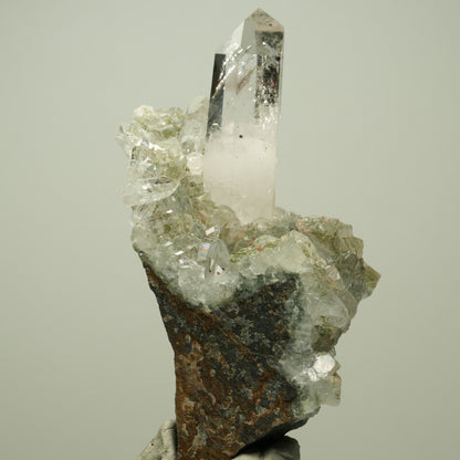 Enhydro Phantom Rauchquarz, Prehnit, Calcit Analcim Epidot Streep Mine Namibia 92*48*34mm #14707