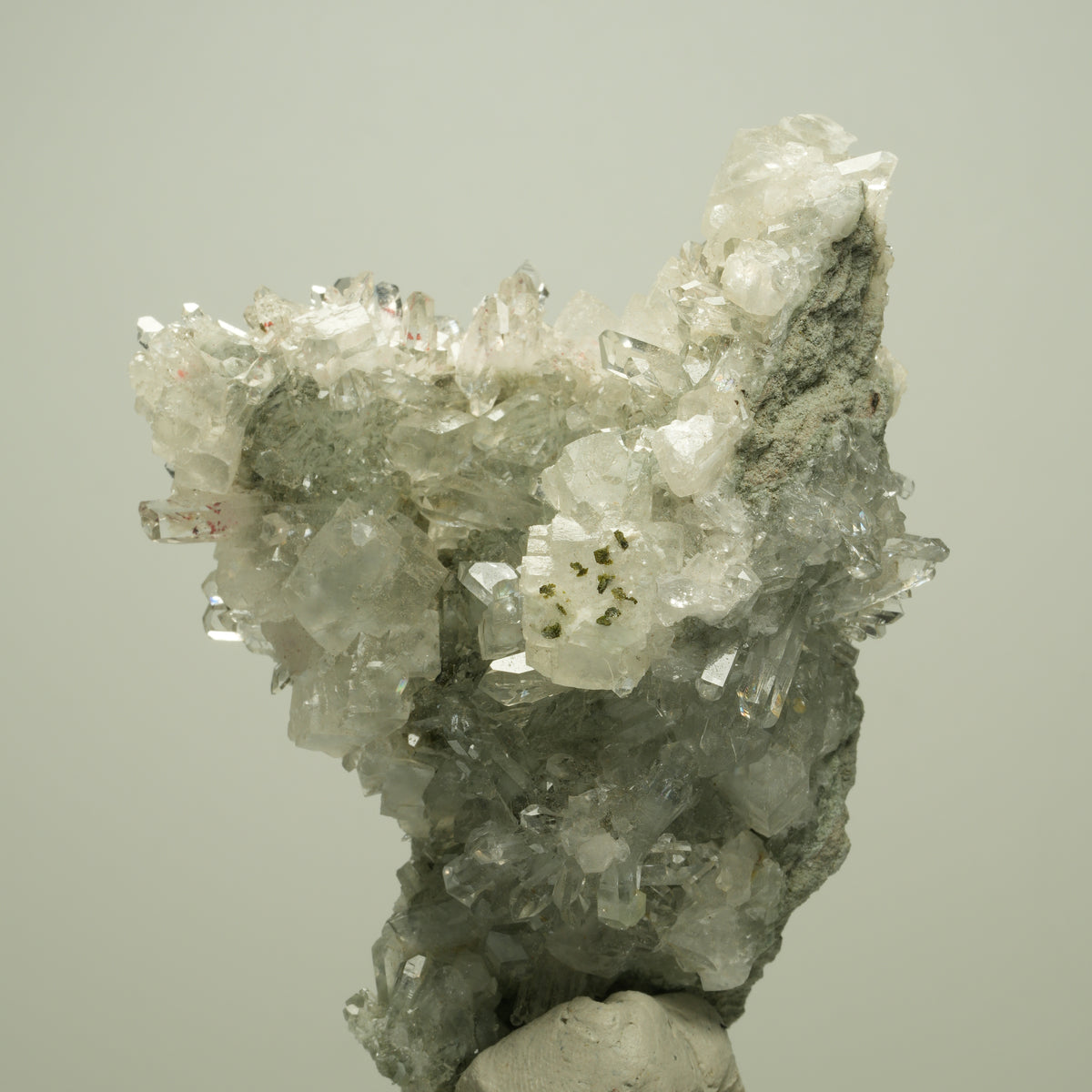 Harlekin Starburst Quarz, Prehnit, Analcim, Epidot, Calcit Streep Mine, Namibia 79*64*43mm #14712