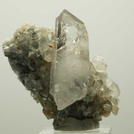 Lemurian Phantom Rauchquarz mit Hämatit Calcit auf Matrix Streep Mine Namibia 59*38*34mm #14731