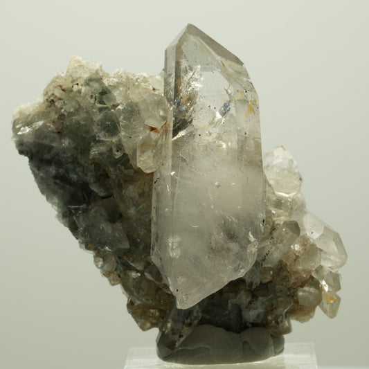 Lemurian Phantom Rauchquarz mit Hämatit Calcit auf Matrix Streep Mine Namibia 59*38*34mm #14731