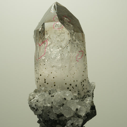 XL Enhydro Rauchquarz, Analcim, Hämatit, Calcit, 3x Blase Streep Mine Namibia 104*52*52mm #14789