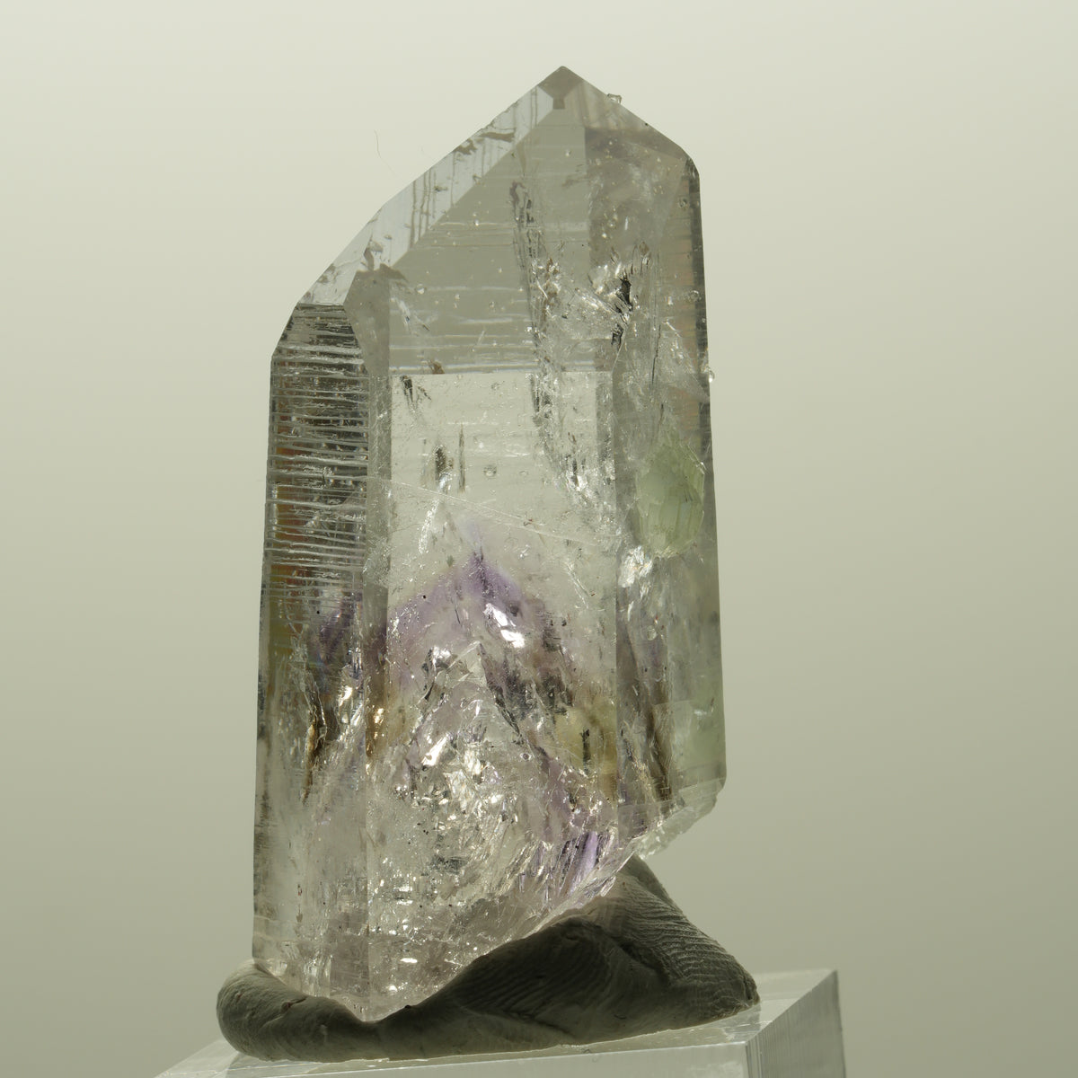 Harlekin Lemurian Phantom Amethyst mit Analcim, Prehnit Streep Mine, Namibia 47*21*25mm #14822
