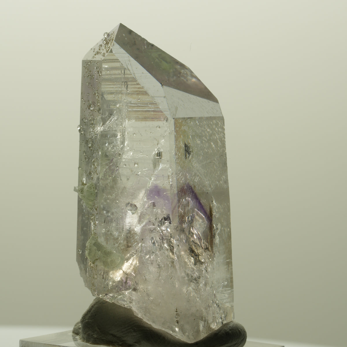 Harlekin Lemurian Phantom Amethyst mit Analcim, Prehnit Streep Mine, Namibia 47*21*25mm #14822