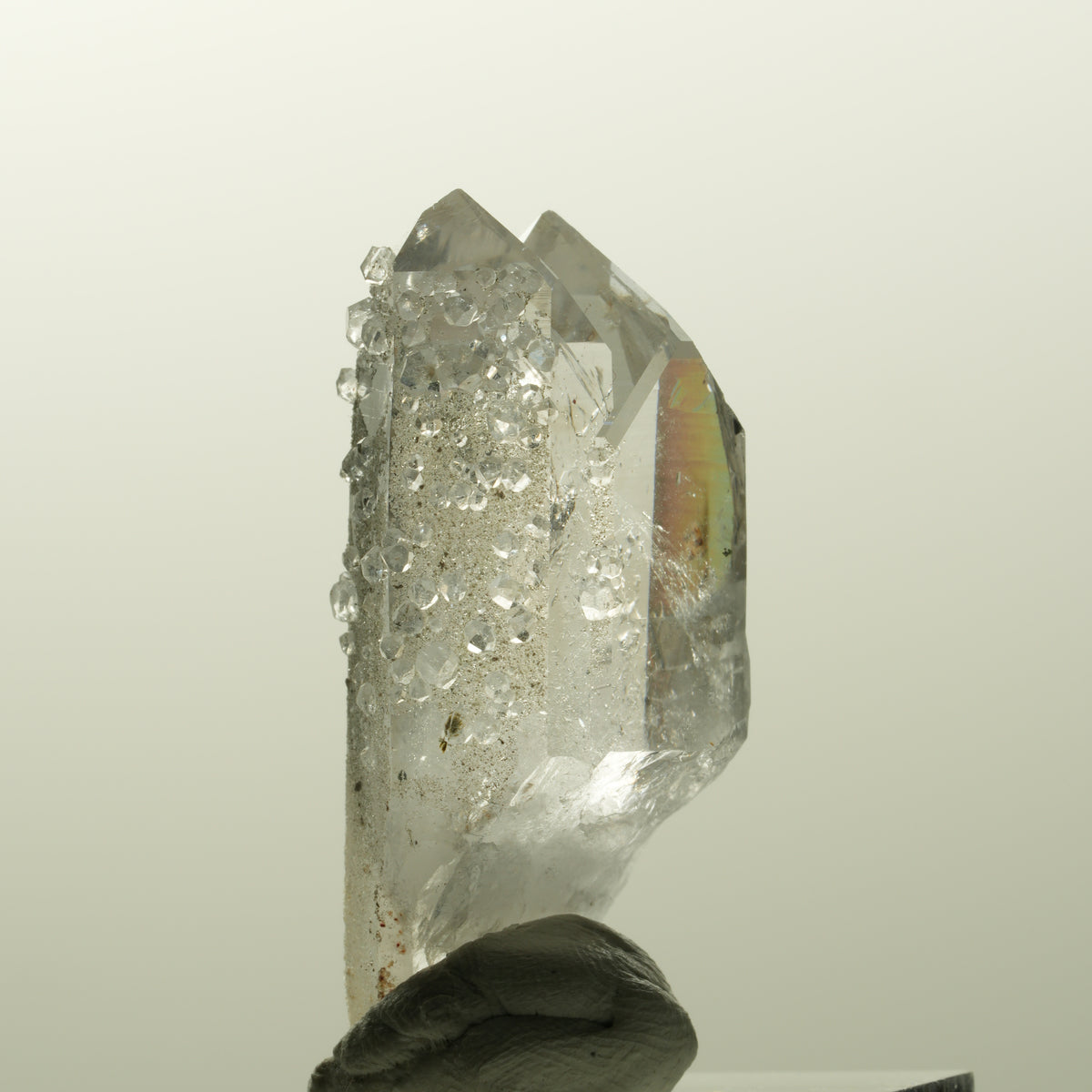 Lemurian Phantom Rauchquarz mit Analcim, Hämatit Streep Mine Goboboseb, Namibia 40*18*14mm #14860