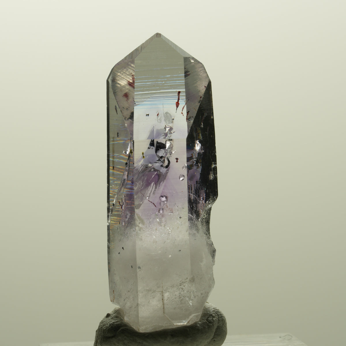 Harlekin Lemurian Phantom Amethyst mit Analcim Streep Mine, Goboboseb, Namibia 36*13*13mm #14867