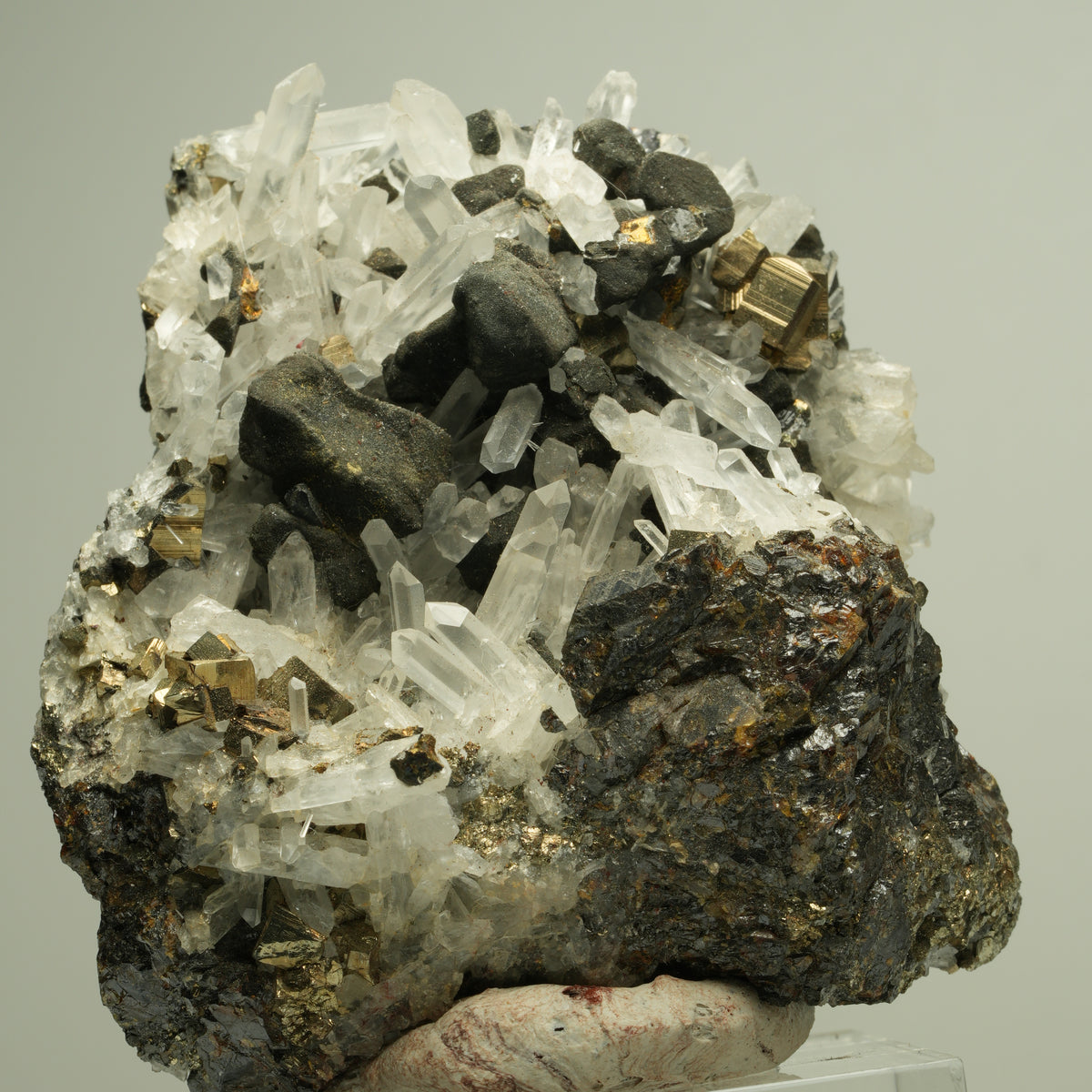 Bergkristall mit Pyrit auf Sphalerit-Matrix Madan Ore Field, Rhodope, Bulgaria 73*66*38mm #14878