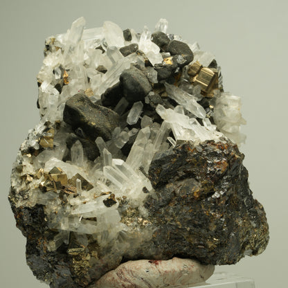 Bergkristall mit Pyrit auf Sphalerit-Matrix Madan Ore Field, Rhodope, Bulgaria 73*66*38mm #14878