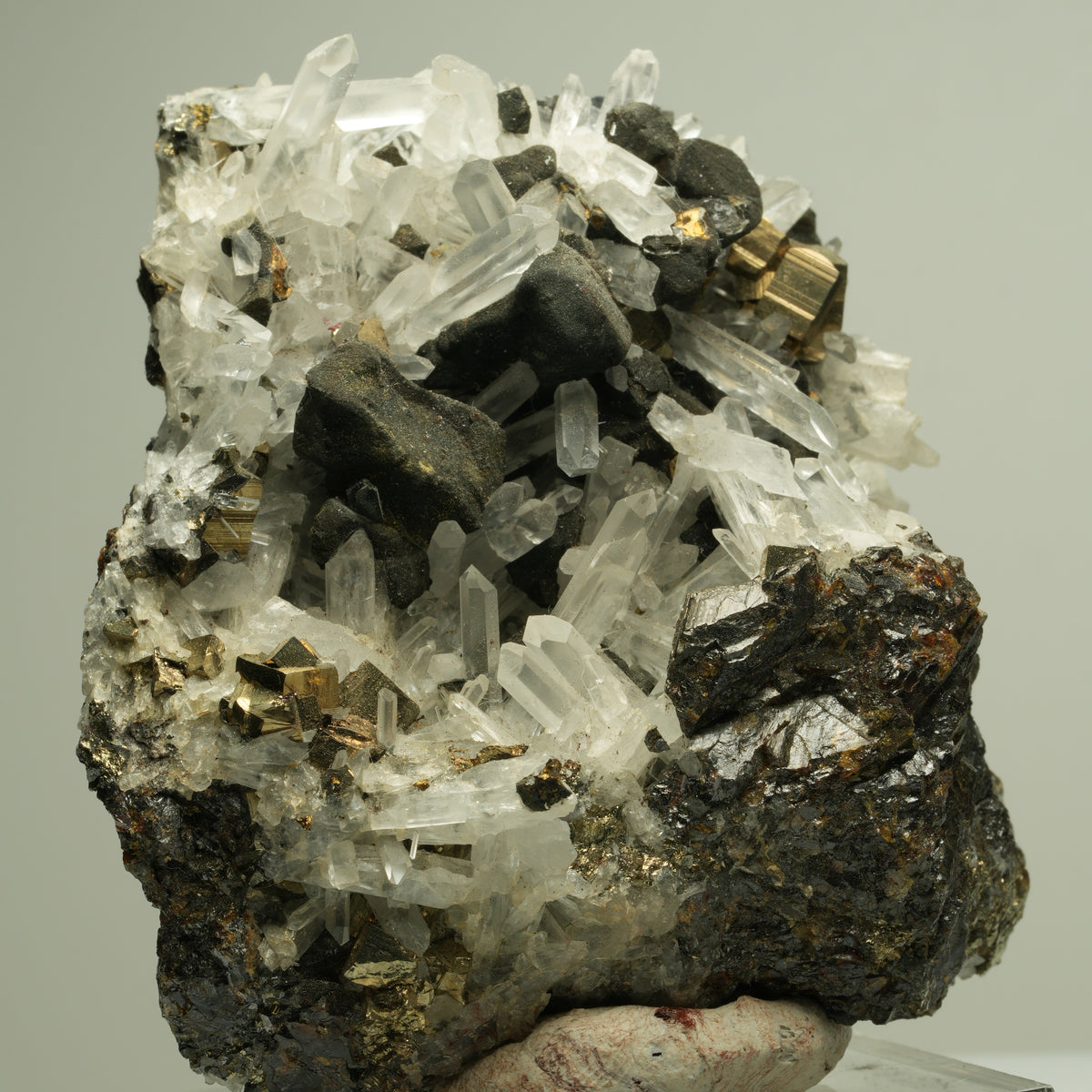 Bergkristall mit Pyrit auf Sphalerit-Matrix Madan Ore Field, Rhodope, Bulgaria 73*66*38mm #14878