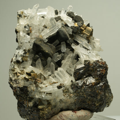 Bergkristall mit Pyrit auf Sphalerit-Matrix Madan Ore Field, Rhodope, Bulgaria 73*66*38mm #14878