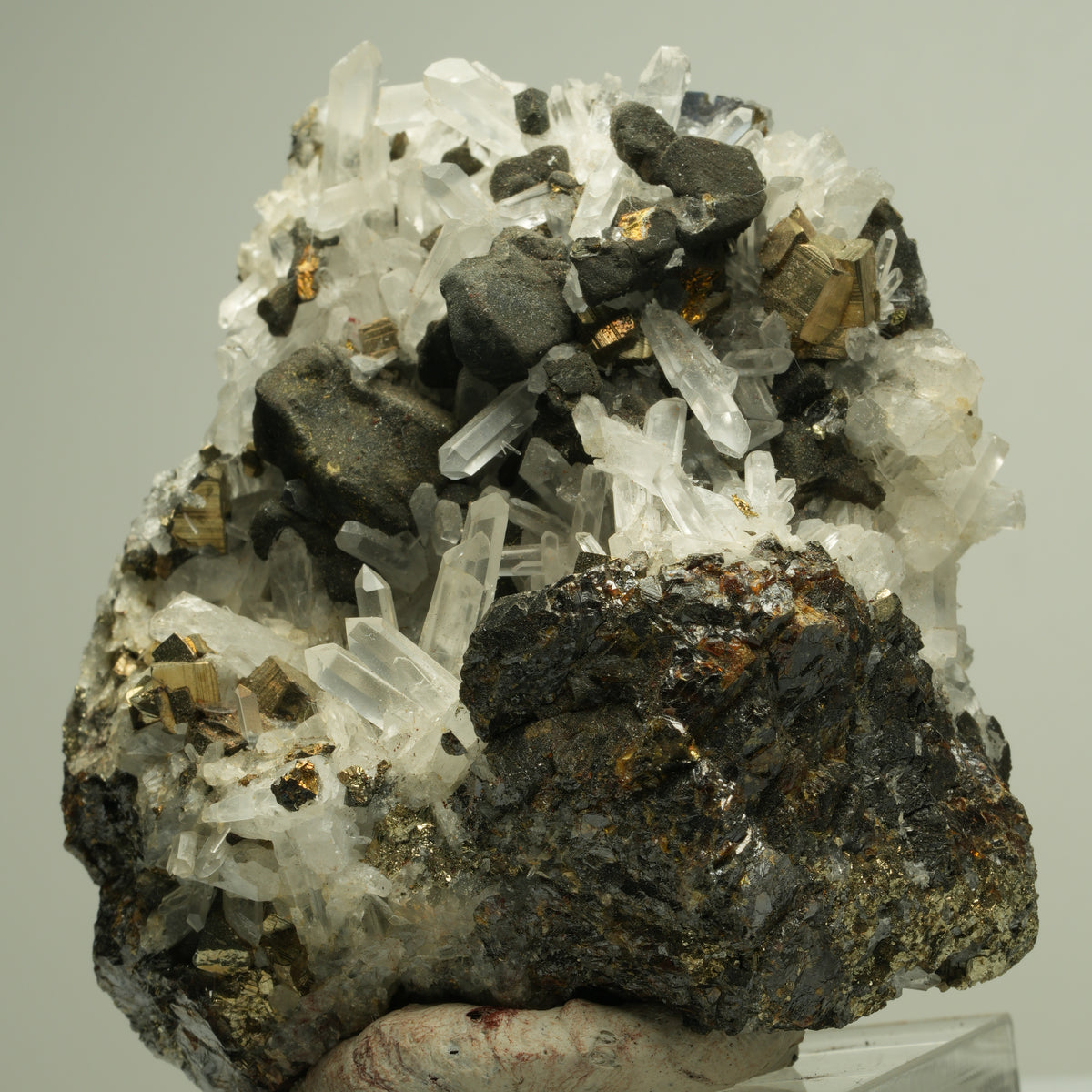 Bergkristall mit Pyrit auf Sphalerit-Matrix Madan Ore Field, Rhodope, Bulgaria 73*66*38mm #14878